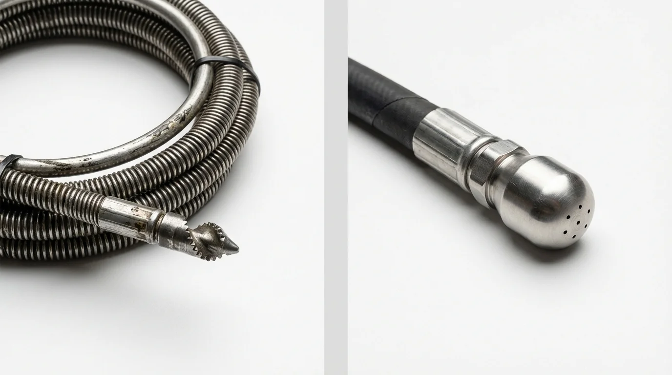 Drain snake cable and hydro jetting nozzle used for drain cleaning in Miles City, MT