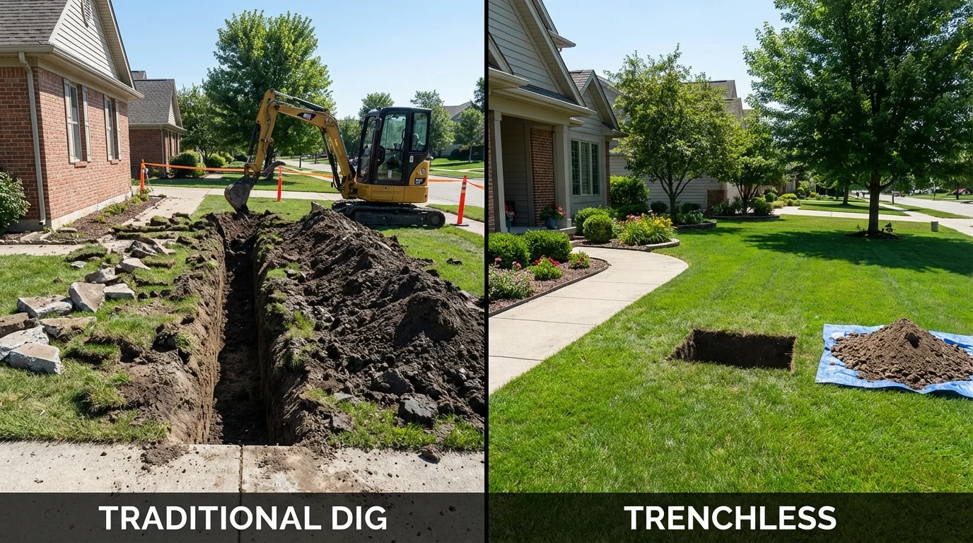Trenchless sewer repair with minimal yard damage versus traditional excavation in Miles City, MT